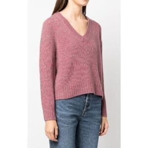 360 Sweater Womens Pink Cashmere Wool V-Neck Ribbed Pullover Sweater Size XS